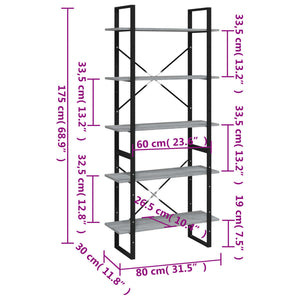 Bücherregal 5 Fächer Grau Sonoma-Eiche 80x30x175 Holzwerkstoff