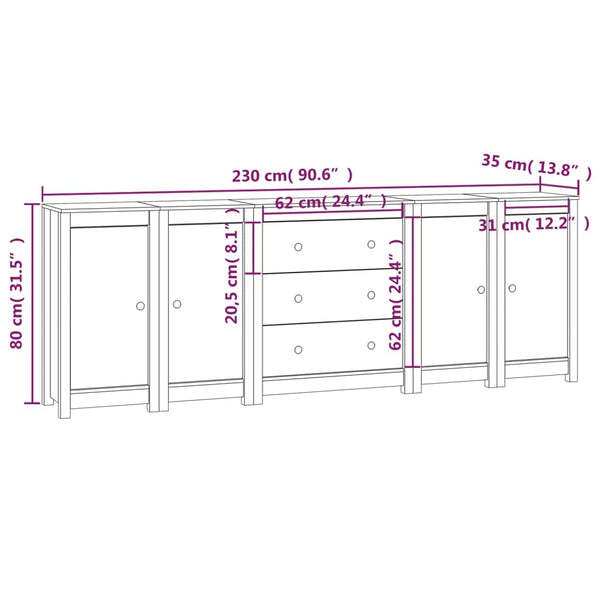 Sideboard 230x35x80 cm Massivholz Kiefer