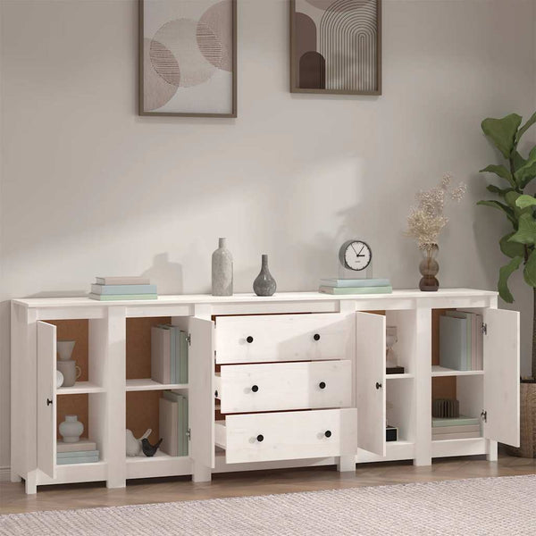 Sideboard Weiß 230x35x80 cm Massivholz Kiefer
