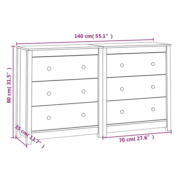 Sideboard Weiß 140x35x80 cm Massivholz Kiefer