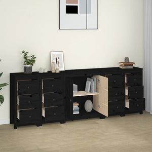 Sideboard Schwarz 230x35x80 cm Massivholz Kiefer