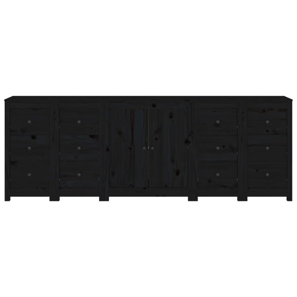 Sideboard Schwarz 230x35x80 cm Massivholz Kiefer