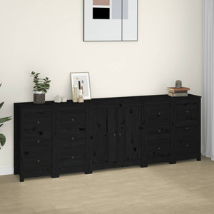 Sideboard Schwarz 230x35x80 cm Massivholz Kiefer