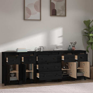 Sideboard Schwarz 230x35x80 cm Massivholz Kiefer