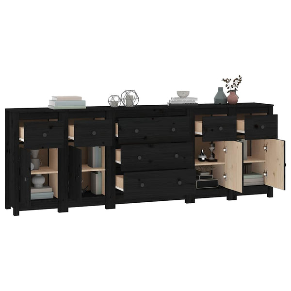 Sideboard Schwarz 230x35x80 cm Massivholz Kiefer