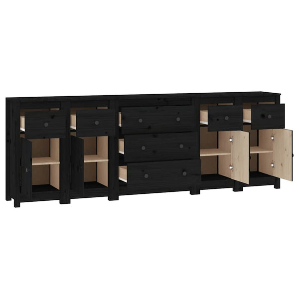 Sideboard Schwarz 230x35x80 cm Massivholz Kiefer
