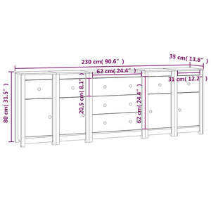 Sideboard Schwarz 230x35x80 cm Massivholz Kiefer