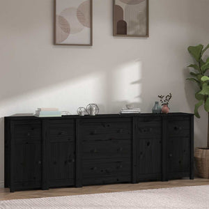 Sideboard Schwarz 230x35x80 cm Massivholz Kiefer