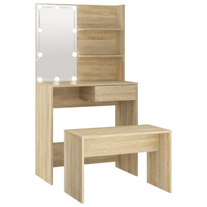 Schminktisch-Set mit LED Sonoma-Eiche Holzwerkstoff