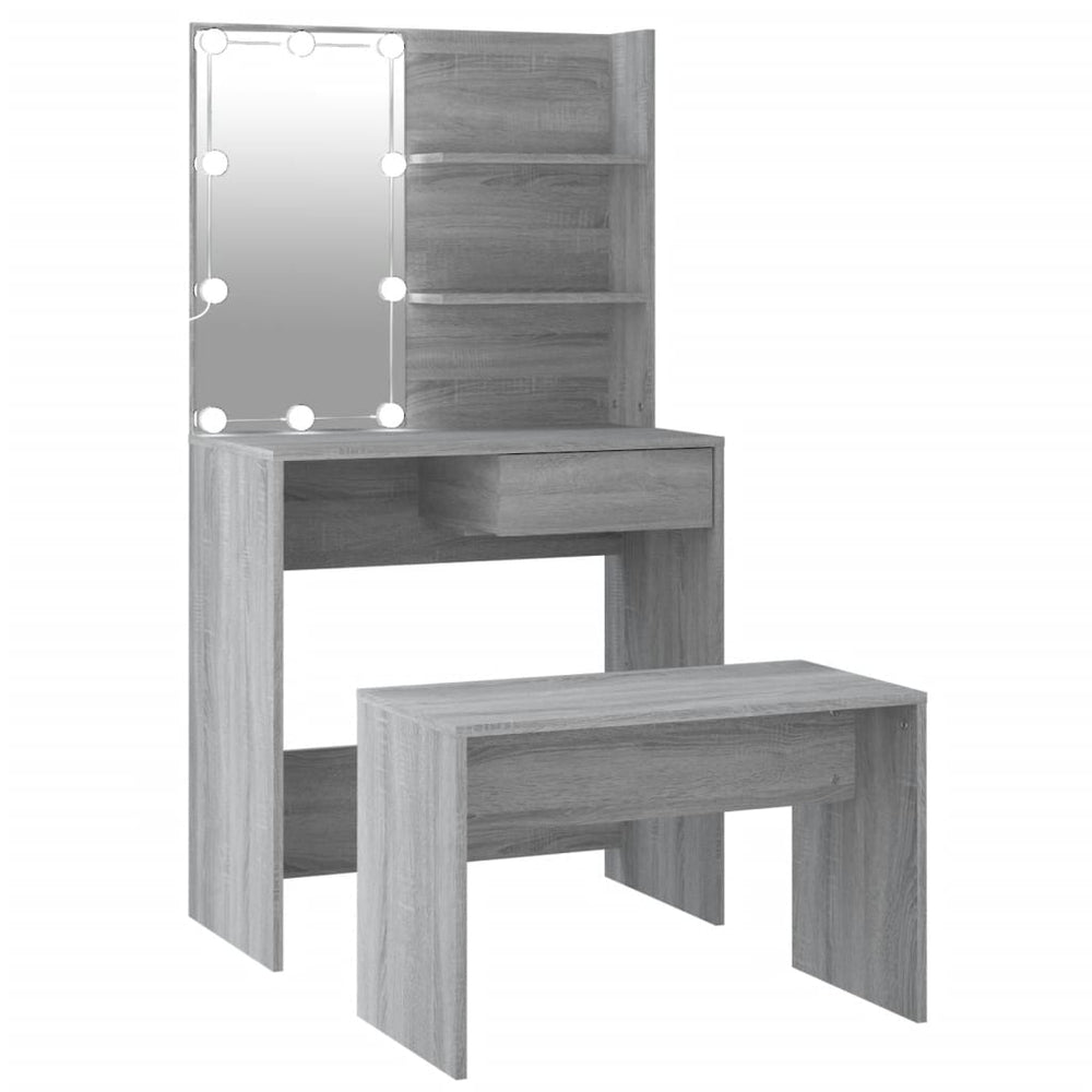 Schminktisch-Set mit LED Grau Sonoma Holzwerkstoff