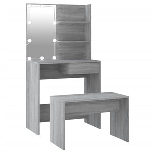Schminktisch-Set mit LED Grau Sonoma Holzwerkstoff