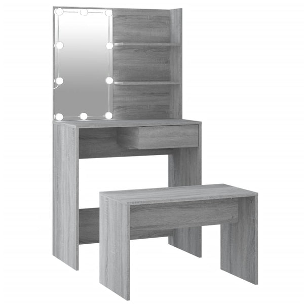 Schminktisch-Set mit LED Grau Sonoma Holzwerkstoff