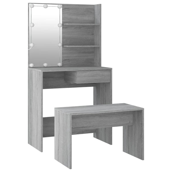 Schminktisch-Set mit LED Grau Sonoma Holzwerkstoff