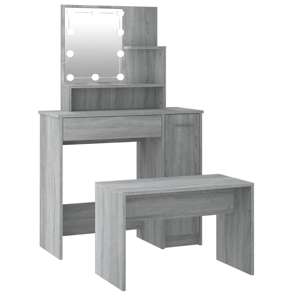 Schminktisch-Set mit LED Grau Sonoma Holzwerkstoff