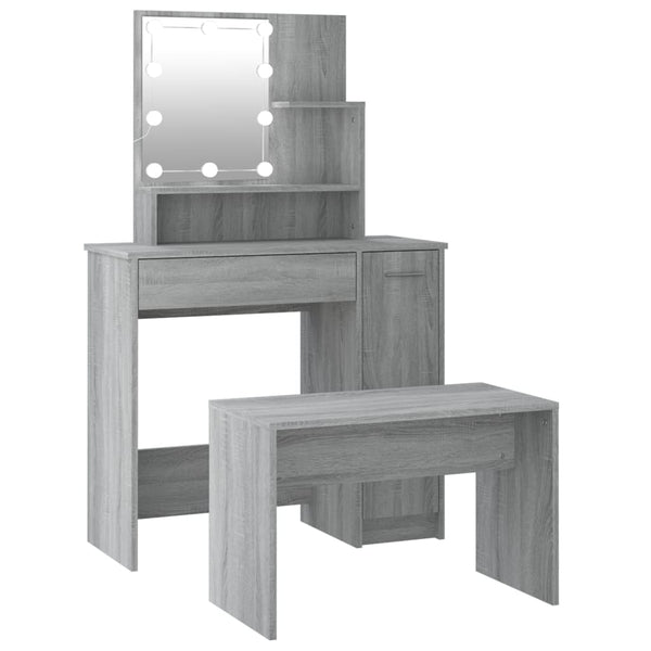 Schminktisch-Set mit LED Grau Sonoma Holzwerkstoff