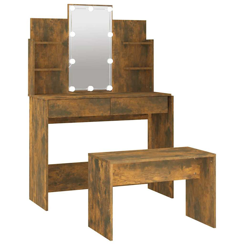 Schminktisch-Set mit LED Räuchereiche Holzwerkstoff