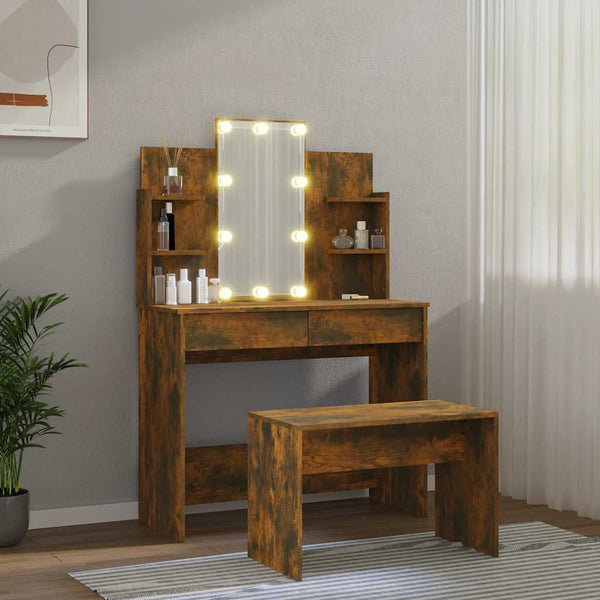 Schminktisch-Set mit LED Räuchereiche Holzwerkstoff