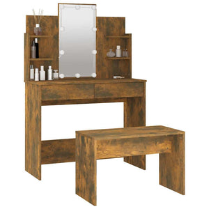 Schminktisch-Set mit LED Räuchereiche Holzwerkstoff