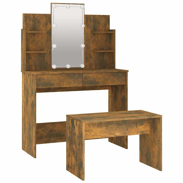 Schminktisch-Set mit LED Räuchereiche Holzwerkstoff