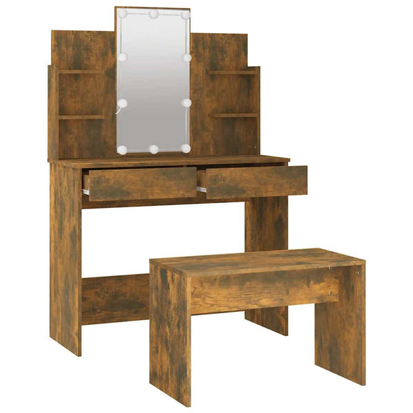 Schminktisch-Set mit LED Räuchereiche Holzwerkstoff