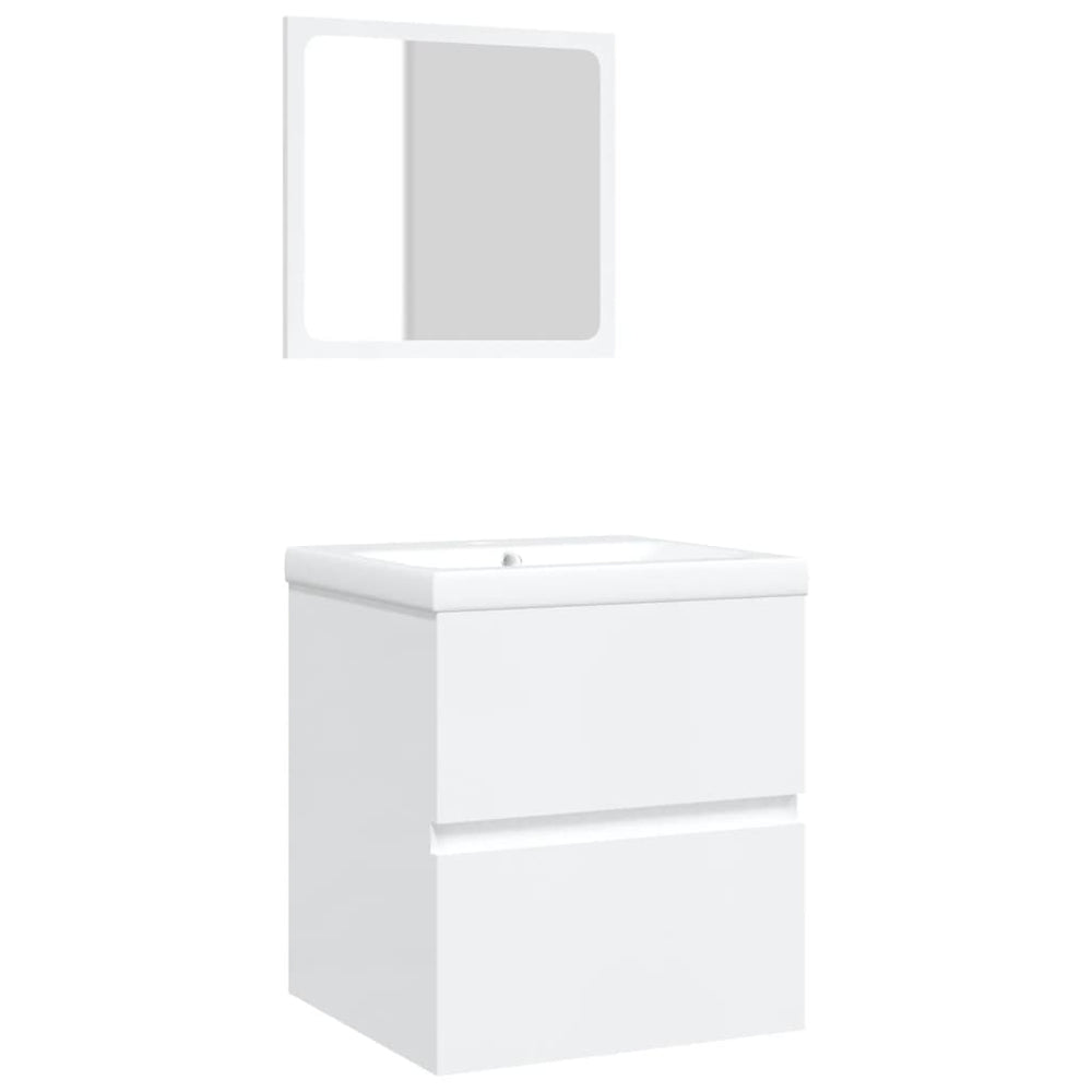 Waschbeckenunterschrank mit Waschbecken und Spiegel Weiß