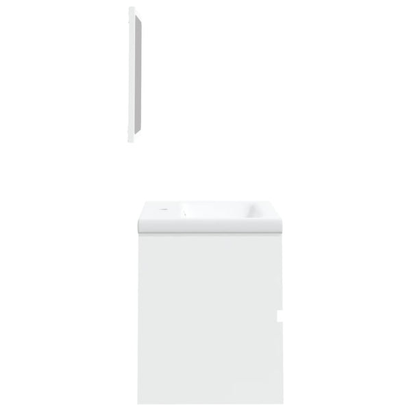 Waschbeckenunterschrank mit Waschbecken und Spiegel Weiß