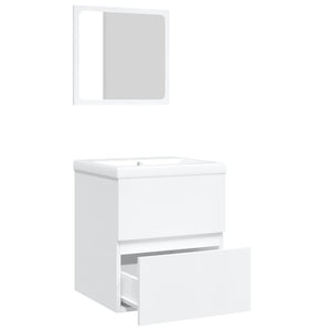 Waschbeckenunterschrank mit Waschbecken und Spiegel Weiß