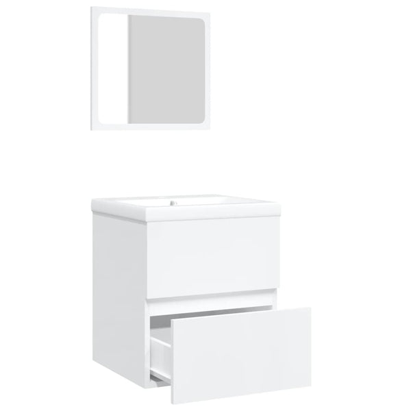 Waschbeckenunterschrank mit Waschbecken und Spiegel Weiß