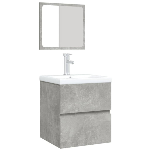 Waschbeckenunterschrank mit Waschbecken und Spiegel Betongrau