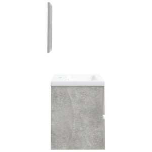 Waschbeckenunterschrank mit Waschbecken und Spiegel Betongrau