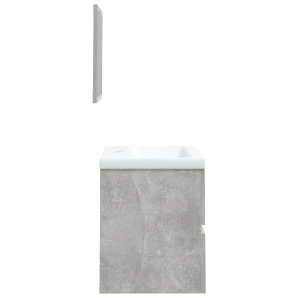 Waschbeckenunterschrank mit Waschbecken und Spiegel Betongrau
