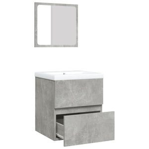 Waschbeckenunterschrank mit Waschbecken und Spiegel Betongrau