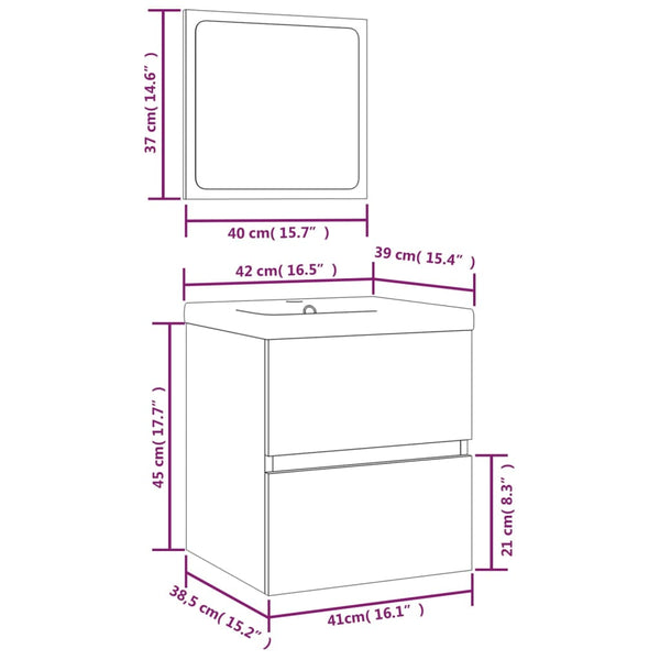 Waschbeckenunterschrank mit Waschbecken und Spiegel Betongrau