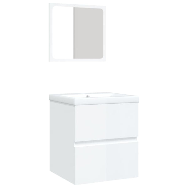 Waschbeckenunterschrank mit Waschbecken Spiegel Hochglanz-Weiß