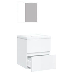Waschbeckenunterschrank mit Waschbecken Spiegel Hochglanz-Weiß