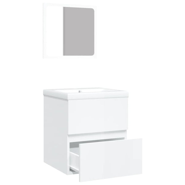 Waschbeckenunterschrank mit Waschbecken Spiegel Hochglanz-Weiß