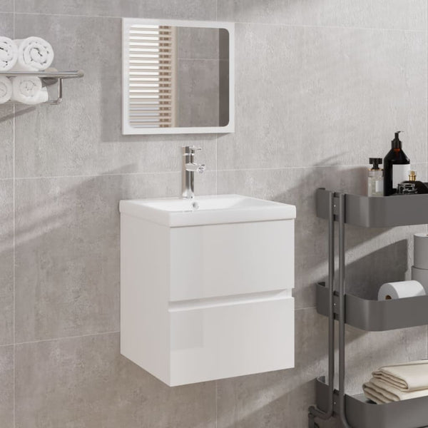 Waschbeckenunterschrank mit Waschbecken Spiegel Hochglanz-Weiß
