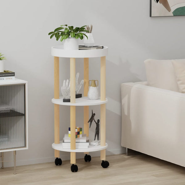 vidaXL Chariot de service à 3 étages Blanc 38x38x82 cm Bois d'ingénierie et pin