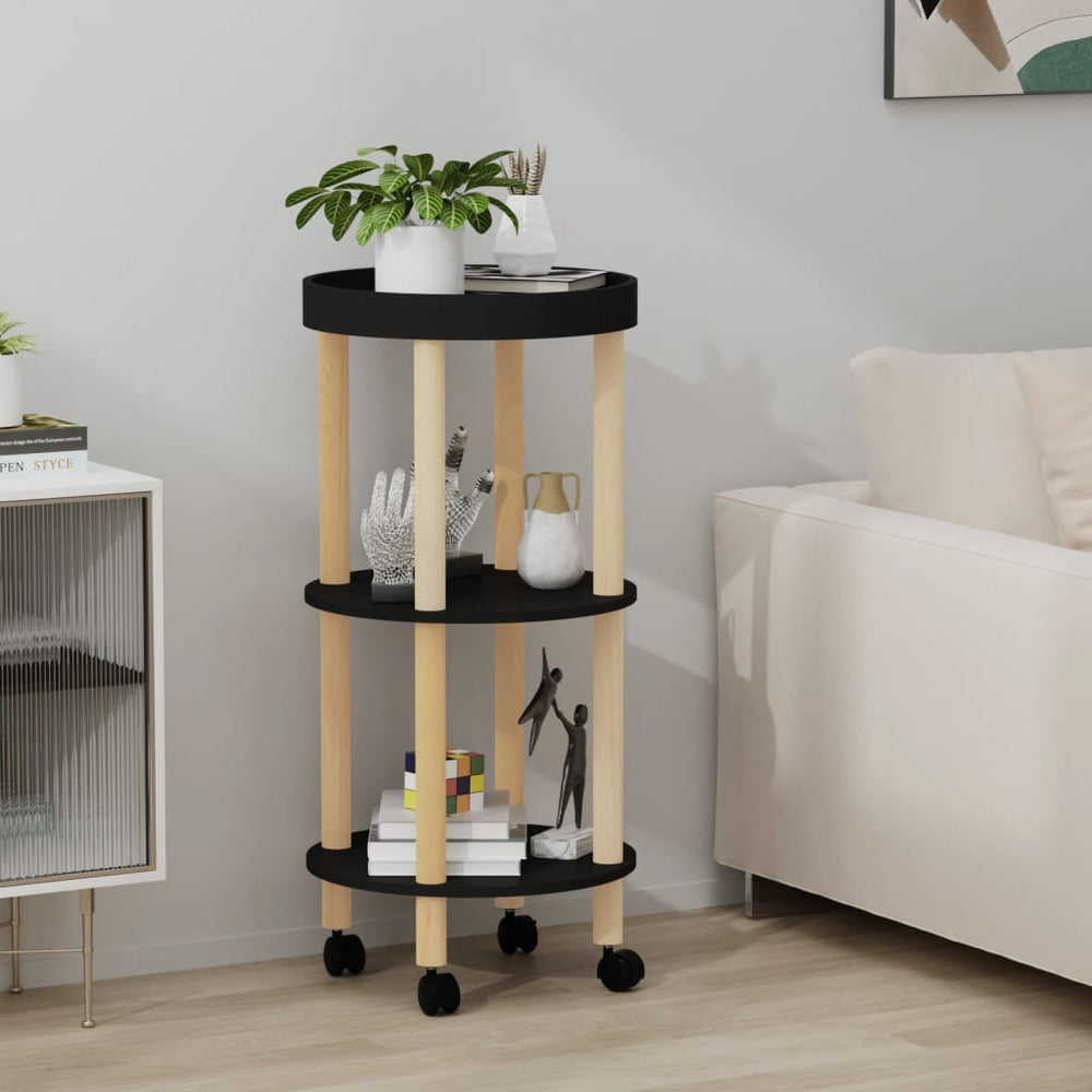 vidaXL Kitchen Trolley 3-Tier Black 38x38x82 cm Engineered Wood & Wood