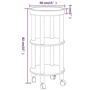 Servierwagen Grau 3 Etagen 38x38x82cm