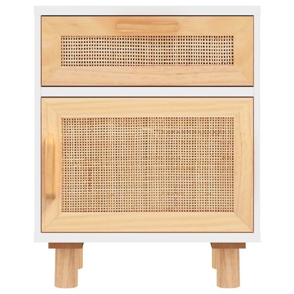 Weißer Nachttisch Kiefer Massivholz Rattan