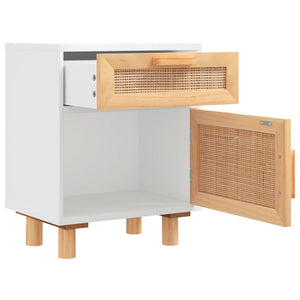 Weißer Nachttisch Kiefer Massivholz Rattan