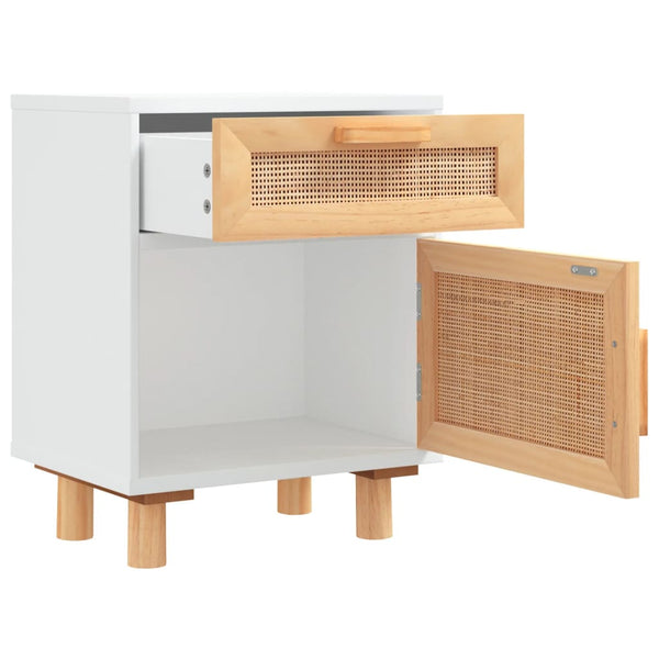 Weißer Nachttisch Kiefer Massivholz Rattan