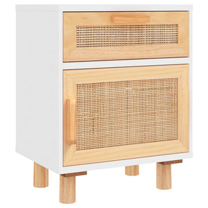 Nachttische 2er Set Weiß Kiefer Massivholz Rattan