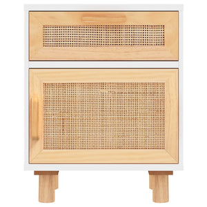 Nachttische 2er Set Weiß Kiefer Massivholz Rattan