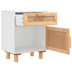 Nachttische 2er Set Weiß Kiefer Massivholz Rattan