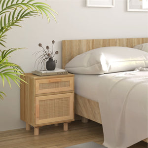 Nachttisch Braun Kiefer Massivholz Rattan