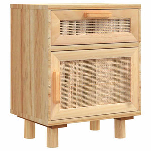 Nachttische 2er Set Kiefer Massivholz Rattan Braun