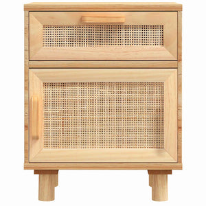Nachttische 2er Set Kiefer Massivholz Rattan Braun