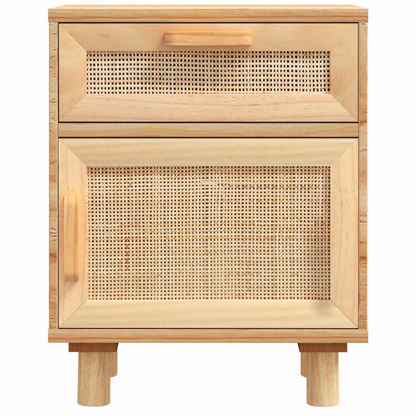 Nachttische 2er Set Kiefer Massivholz Rattan Braun